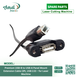 Premium USB-B to USB-A Panel Mount Extension Cable (3ft, USB 2.0) – for Laser Machine